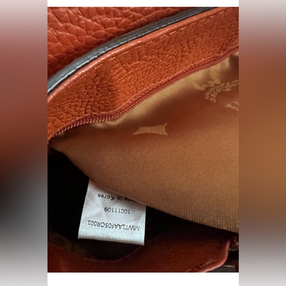 MCM Handbags Orange Leather Satchel Purse Small Tote Visetos Logo Studs Bag - Picture 6 of 10